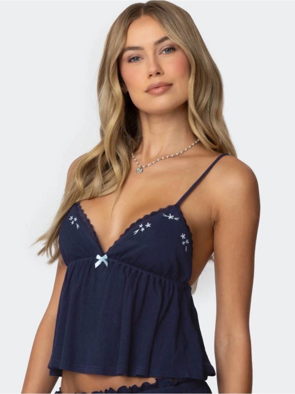 edikted Dream Babydoll Waffle Tank Top blue size XS